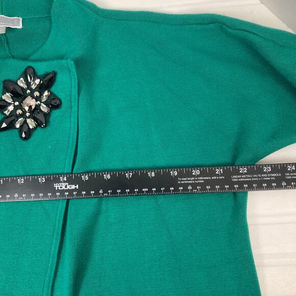 JM Collection Cardigan Women M Kelly Green Cape Style Flor Brooch Applique Retro - Picture 9 of 12